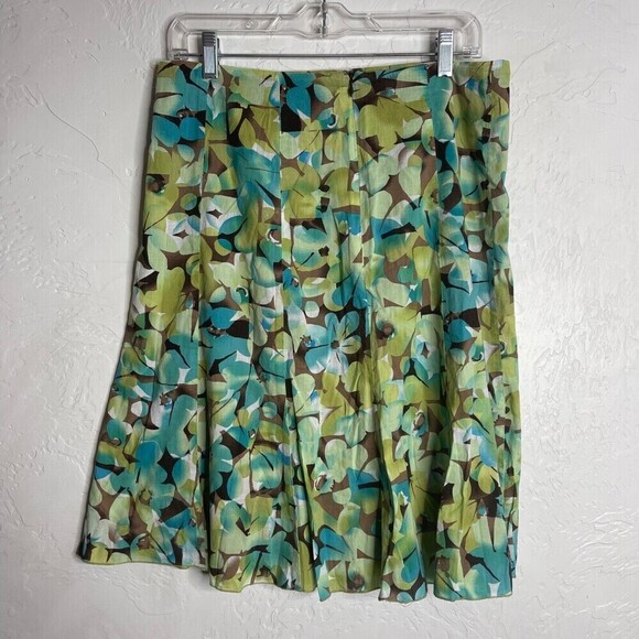 Vintage First Option Green Blue Floral Print Skirt Size 10 A-line - Picture 3 of 6